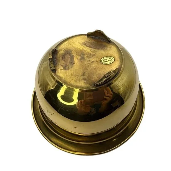 Vtg Etched Brass Bowl Birds Footed Dual-Sided Planter 1960s Decor MCM 3.5"T 6"D - Picture 6 of 10